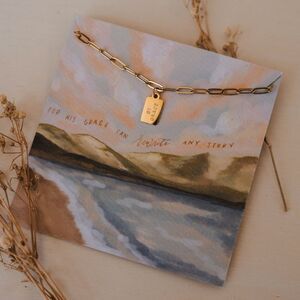 New Dear Heart Gold Link Chain Necklace with 'By His Grace' Tag